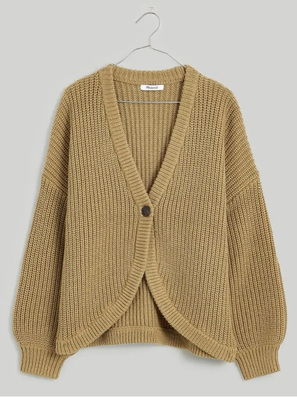 Madewell Sweater Shirttail Cardigan Sweater Single Button Front Knit Tan Sz XL
